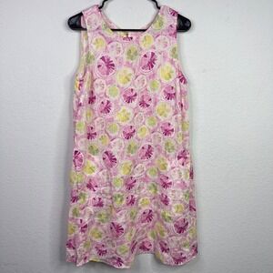 Zozo Dress Womens M Pink Yellow Linen Fruit Coastal Vacation Summer Romantic